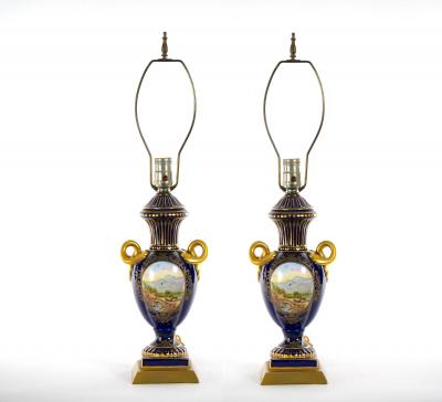 Pair Louis XVI Style French Porcelain Table Lamp