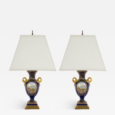 Pair Louis XVI Style French Porcelain Table Lamp