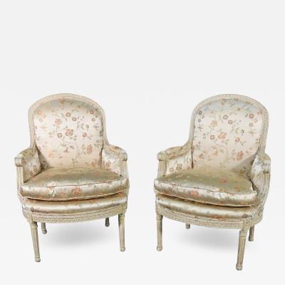 Pair Louis XVI Style Maison Jansen Bergeres in A Distressed Frame