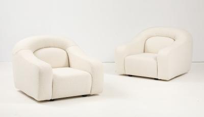 Pair Lounge Chairs Attributed to George Bighinello for Eurosalotto Ivory Boucle