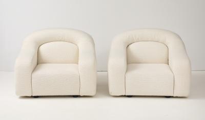 Pair Lounge Chairs Attributed to George Bighinello for Eurosalotto Ivory Boucle