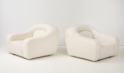 Pair Lounge Chairs Attributed to George Bighinello for Eurosalotto Ivory Boucle