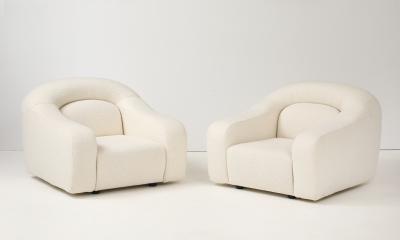 Pair Lounge Chairs Attributed to George Bighinello for Eurosalotto Ivory Boucle