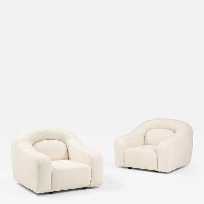 Pair Lounge Chairs Attributed to George Bighinello for Eurosalotto Ivory Boucle