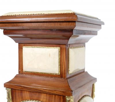 Pair Mahogany Wood Faux Marble Panels Pedestal Tables