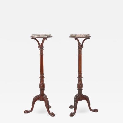 Pair Mahogany Wood Gallery Top Tray Pedestal Tables