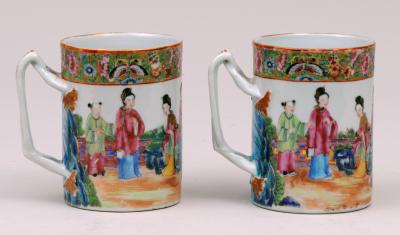 Pair Mandarin Famille Rose Mugs Circa 1860