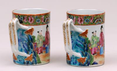 Pair Mandarin Famille Rose Mugs Circa 1860
