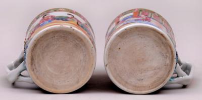 Pair Mandarin Famille Rose Mugs Circa 1860