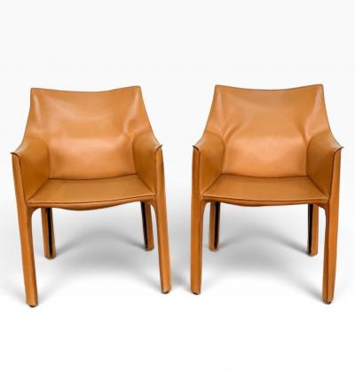 Pair Mario Bellini CAB 413 Chairs for Cassina Italy c 1970