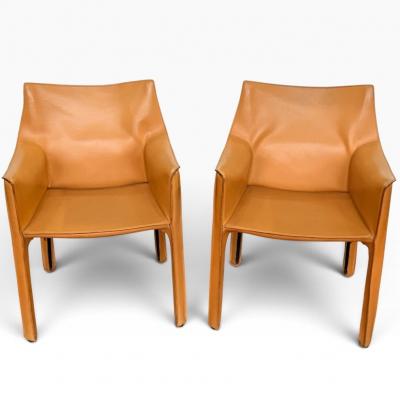 Pair Mario Bellini CAB 413 Chairs for Cassina Italy c 1970