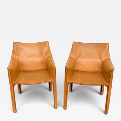 Pair Mario Bellini CAB 413 Chairs for Cassina Italy c 1970