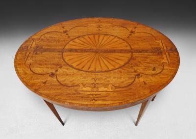 Pair Marquetry Inlaid Satinwood Console Tables in the neo classical manner