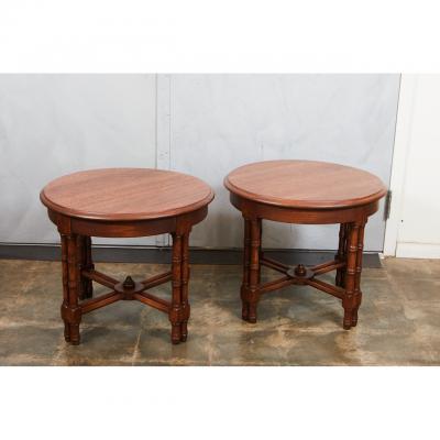 Pair Mid Century Faux Bamboo Side Tables