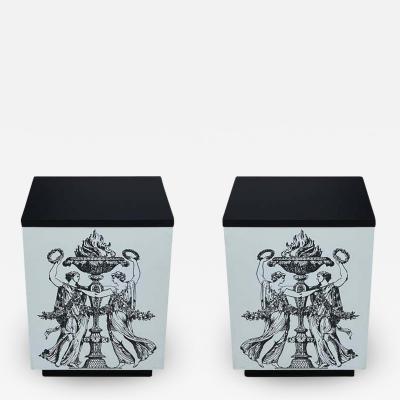 Pair Mid Century Italian Modern Storage Cube End Tables after Piero Fornasetti