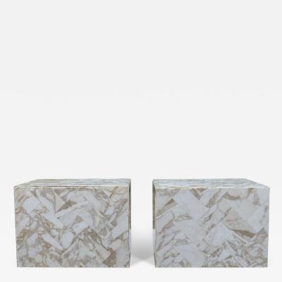 Pair Mid Century Italian Post Modern Marble Side Tables or End Tables on Casters