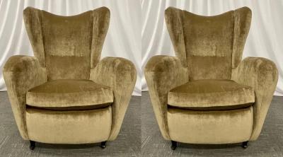 Pair Mid Century Modern French Designer Wingback Lounge Chairs France 1970s