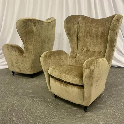 Pair Mid Century Modern French Designer Wingback Lounge Chairs France 1970s