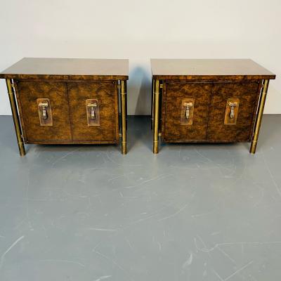 Pair Mid Century Modern Mastercraft Nightstands Floating Cabinets in Elm Brass