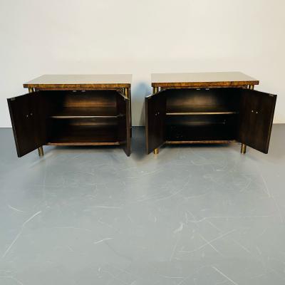 Pair Mid Century Modern Mastercraft Nightstands Floating Cabinets in Elm Brass