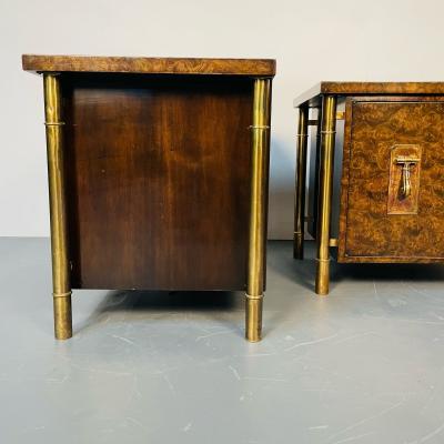 Pair Mid Century Modern Mastercraft Nightstands Floating Cabinets in Elm Brass