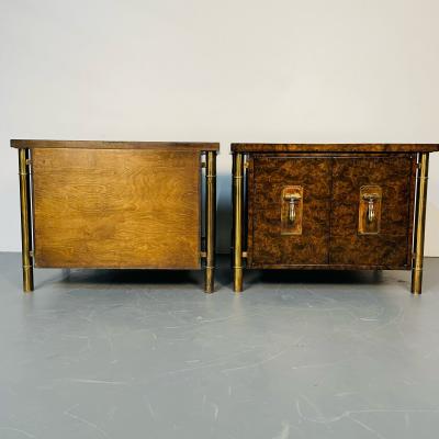Pair Mid Century Modern Mastercraft Nightstands Floating Cabinets in Elm Brass