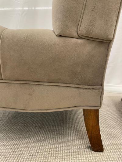 Pair Mid Century Modern Slipper Lounge Chairs American Designer Tufted Suede
