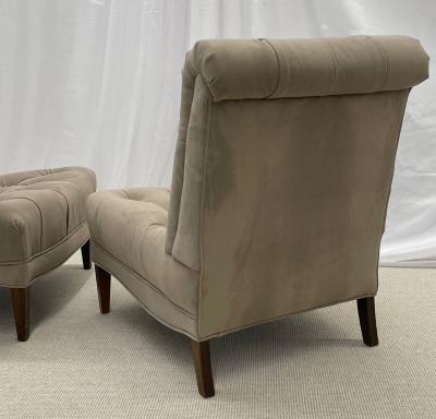 Pair Mid Century Modern Slipper Lounge Chairs American Designer Tufted Suede