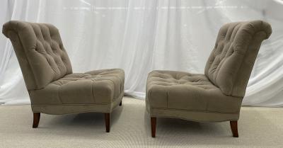 Pair Mid Century Modern Slipper Lounge Chairs American Designer Tufted Suede
