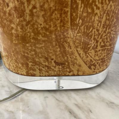 Pair Mid Century Modern Table Lamps Goatskin and Lucite Manner Karl Springer