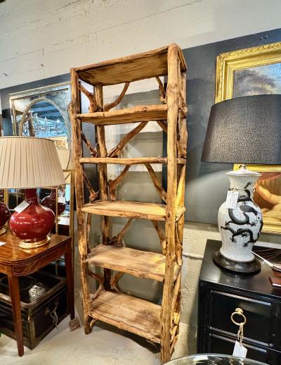 Pair Mid Century Tall Rustic Adirondak Style Bookcase
