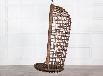 Pair MidC French Bamboo Rattan Swinging Egg Chairs