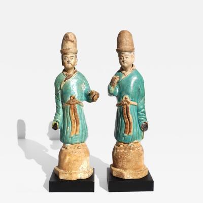 Pair Ming Dynasty Glazed Pottery Dignitary Figures
