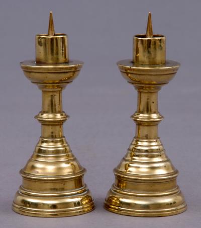 Pair Miniature French Brass Candlesticks Circa 1800