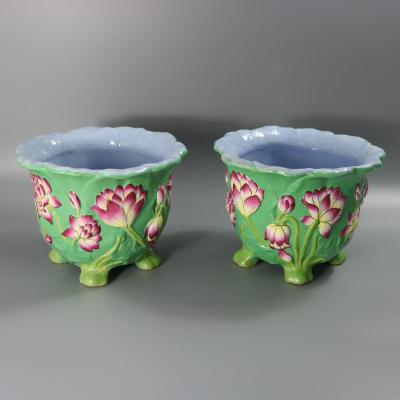 Pair Minton Majolica Lily Jardinieres