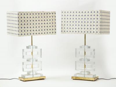 Pair Modern Murano Clear Glass Lamps