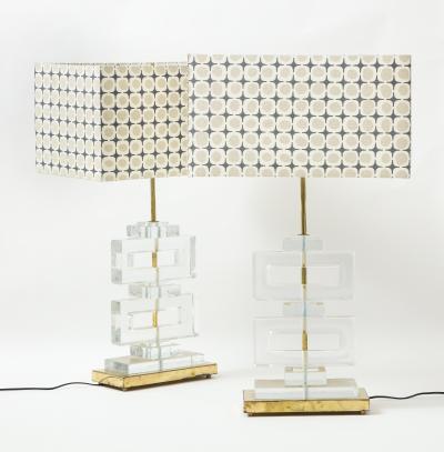 Pair Modern Murano Clear Glass Lamps