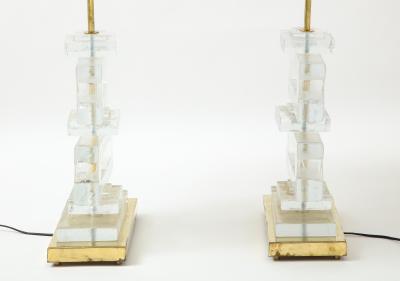 Pair Modern Murano Clear Glass Lamps