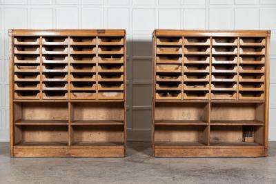 Pair Monumental English Oak Haberdashery Cabinets