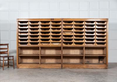 Pair Monumental English Oak Haberdashery Cabinets