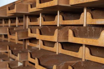Pair Monumental English Oak Haberdashery Cabinets