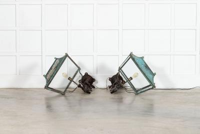 Pair Monumental Georgian Verdigris Lanterns