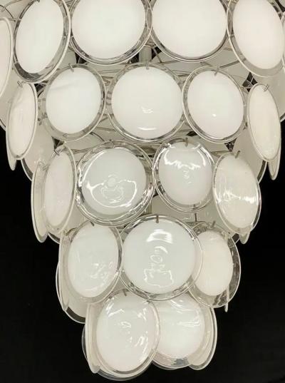 Pair Murano Disc Mid Century Modern Tiered Chandelier Antique Brass Monumental