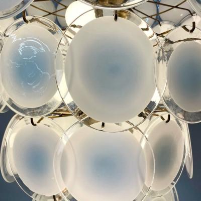 Pair Murano Disc Mid Century Modern Tiered Chandelier Antique Brass Monumental