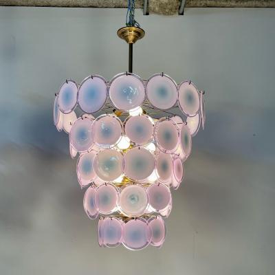 Pair Murano Disc Mid Century Modern Tiered Chandelier Antiqued Brass New Wired