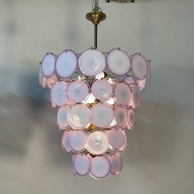 Pair Murano Disc Mid Century Modern Tiered Chandelier Antiqued Brass New Wired
