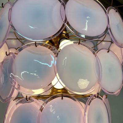 Pair Murano Disc Mid Century Modern Tiered Chandelier Antiqued Brass New Wired