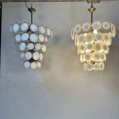 Pair Murano Disc Mid Century Modern Tiered Chandelier Antiqued Brass New Wired