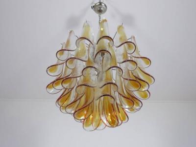Pair Murano Petals Glass Chandelier 1970s