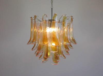 Pair Murano Petals Glass Chandelier 1970s